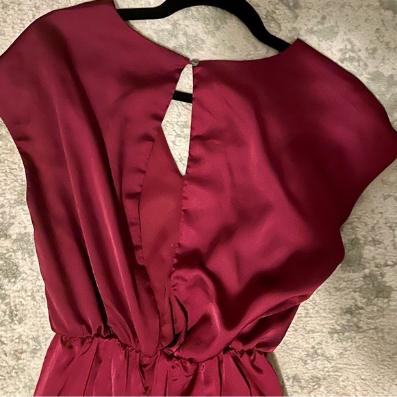 She + Sky Burgundy Satin Wide-Leg Jumpsuit – Size Small - Picture 3 of 5